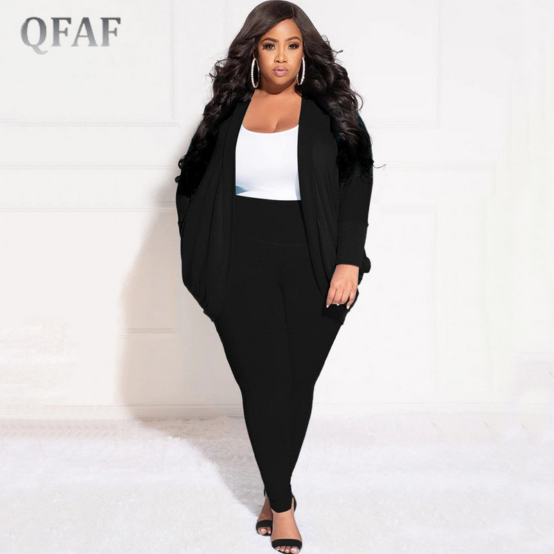 Γυναικείο σετ QFAF Elegant Plus Size Ανοιχτή βελονιά Ζακέτα και παντελόνι αθλητική φόρμα INS Two 2 τεμαχίων 2022