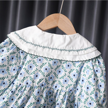 Корейско детско облекло Пролетен пасторален комплект пуловер от две части 2023 г. Памучни детски рокли на цветя за момичета от 1 до 6 години