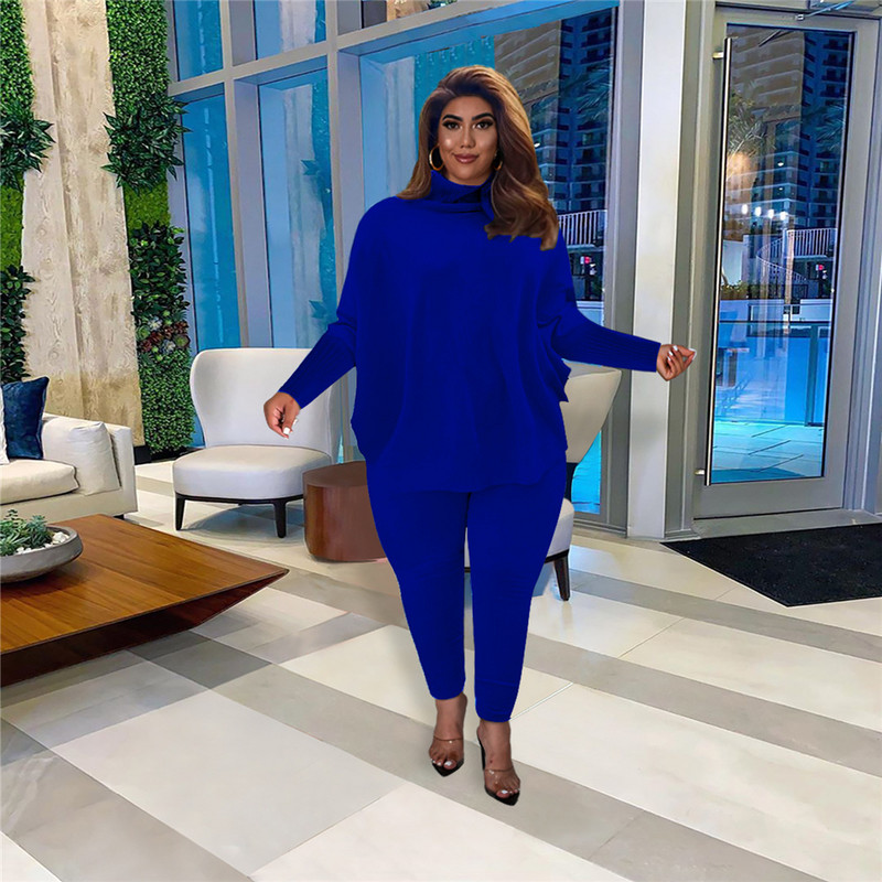 Didelio dydžio moteriški drabužiai, dviejų dalių rinkiniai, kasdieniai vienspalviai šoninės spalvos rankovėmis su šakute, laisvi viršutiniai madingi kelnių kostiumai didmeninė prekyba