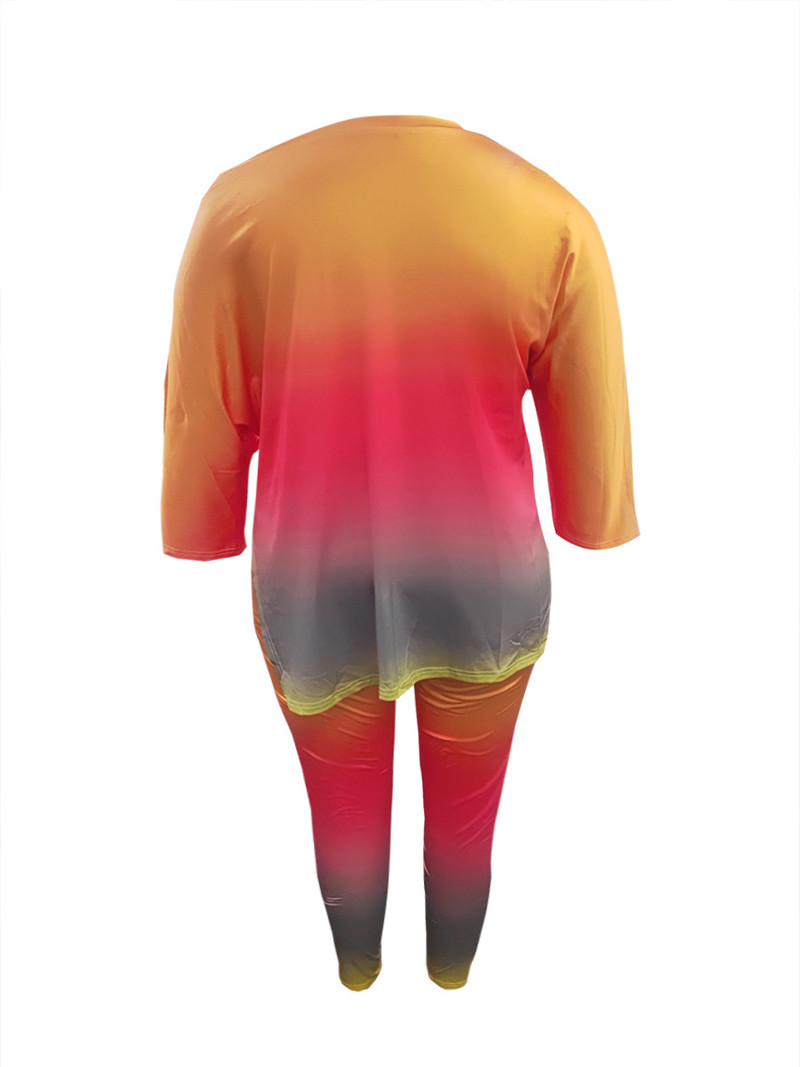 LW Plus Size Two Piece Σετ V λαιμόκοψη Παντελόνι ντεγκραντέ Γυναικείο Φθινοπωρινό Νέο γυναικείο σετ ασορτί μακρυμάνικο κοστούμι παντελόνι