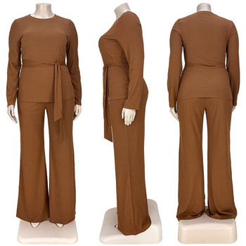 Плюс размер Дамско облекло Комплект от две части Съвпадащи комплекти с чисти цветове Есенни дрехи с дълъг ръкав Ежедневни облекла Кой 3xl 4xl 5xl 6xl