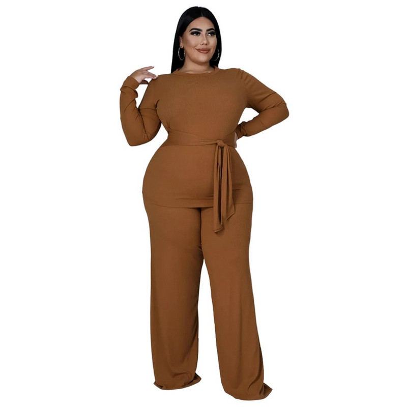 Plus Size Γυναικεία Ρούχα Δυο τεμάχια Σετ καθαρού χρώματος ασορτί μακρυμάνικα φθινοπωρινά ρούχα Casual outfits Who 3xl 4xl 5xl 6xl