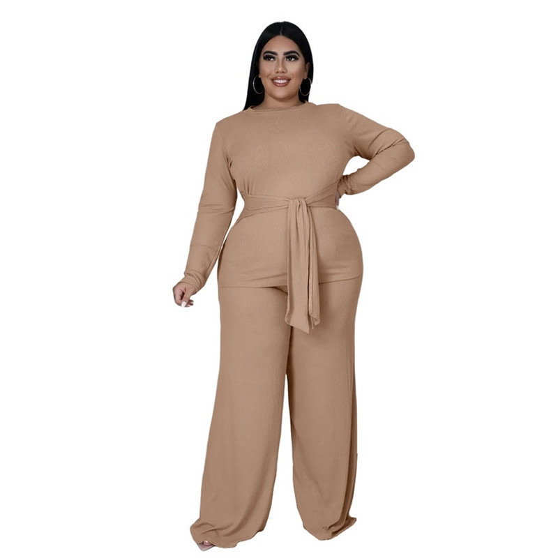 Plus Size Γυναικεία Ρούχα Δυο τεμάχια Σετ καθαρού χρώματος ασορτί μακρυμάνικα φθινοπωρινά ρούχα Casual outfits Who 3xl 4xl 5xl 6xl