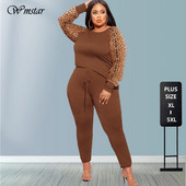Plus Size Σετ 2 τεμαχίων γυναικεία ρούχα Φθινοπωρινά Φούτερ Φόρμες Leopard Patchwork Crop Top Leggings Χονδρική Dropshipping