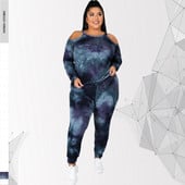 Oblečenie pre väčšie veľkosti 5xl pre ženy, top a nohavice s dlhým rukávom a odhalenými ramenami, batikované dvojdielne outfity, veľkoobchod, dropshipping