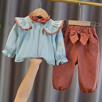 Комплекти дрехи за момичета, пролет, есен, блузи с панделки, горнища + панталони с панталони, комплекти за детски дрехи, сладки детски дрехи, 2 бр.