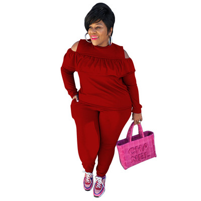 Haine de mărime Plus pentru femei Culoare uni Sport Moda sexy Topuri fără umeri Stretch Street Wear Seturi de două piese Comert cu ridicata