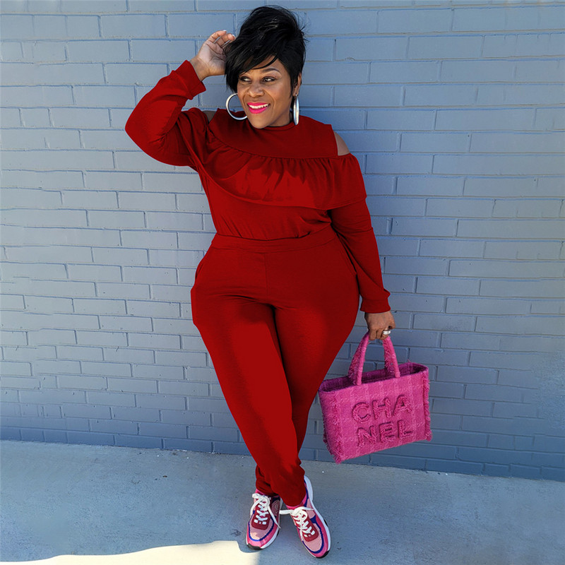Haine de mărime Plus pentru femei Culoare uni Sport Moda sexy Topuri fără umeri Stretch Street Wear Seturi de două piese Comert cu ridicata