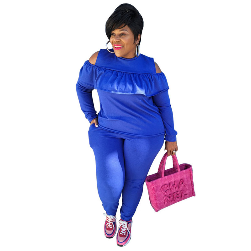 Haine de mărime Plus pentru femei Culoare uni Sport Moda sexy Topuri fără umeri Stretch Street Wear Seturi de două piese Comert cu ridicata