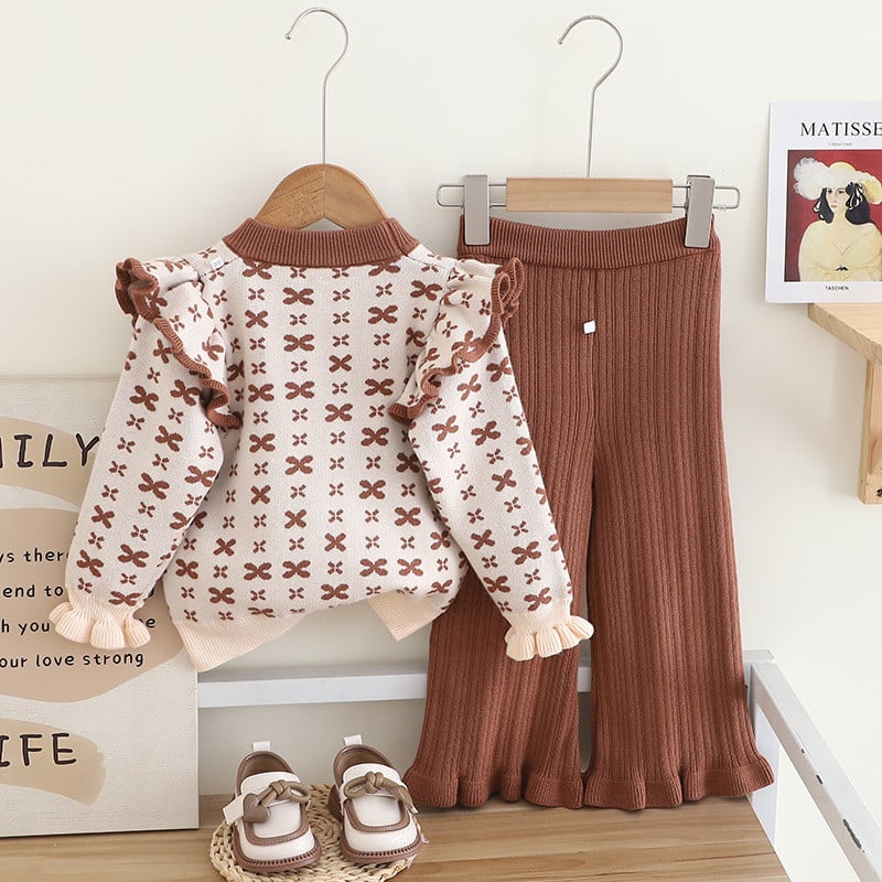 Talvine tüdrukute vabaaja kampsunikomplekt, vibudega beebitüdruk Moodsad kudumid, rõivad 2023. aasta sügise lastekomplektid, komplektid