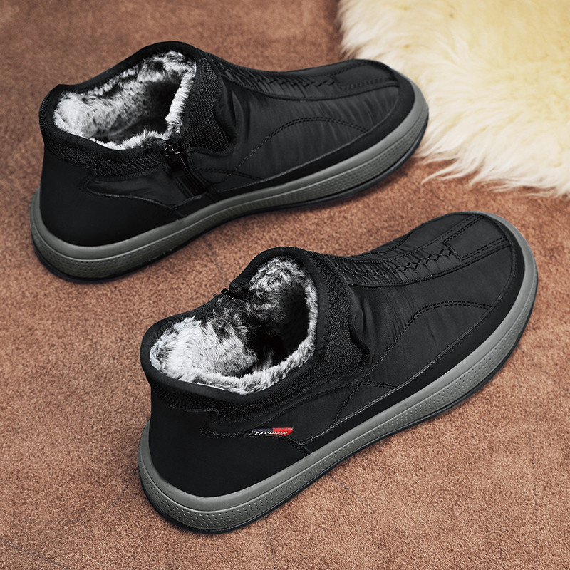 Uus stiil Mugavad talvised kõrged lumesaapad vabaaja puuvillased libisemiskindlad soojad meeste saapad Trendikad sportlikud ühevärvilised meeste saapad