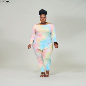 CM.YAYA Plus Size XL-4XL Tie Dye Print Γυναικείο σετ μακρυμάνικο μπλουζάκι μολύβι Παντελόνι κοστούμι αθλητική φόρμα δύο τεμαχίων σετ γυμναστικής