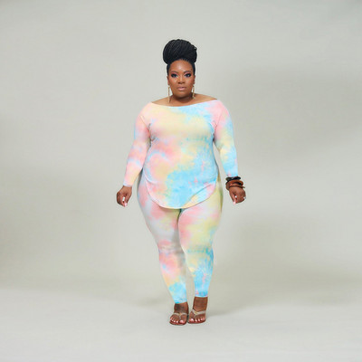 CM.YAYA Plus Size XL-4XL Tie Dye Print Γυναικείο σετ μακρυμάνικο μπλουζάκι μολύβι Παντελόνι κοστούμι αθλητική φόρμα δύο τεμαχίων σετ γυμναστικής