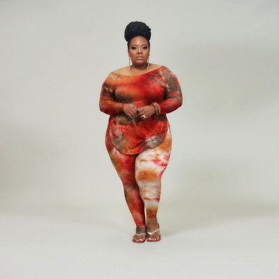 CM.YAYA Plus Size XL-4XL Tie Dye Print Γυναικείο σετ μακρυμάνικο μπλουζάκι μολύβι Παντελόνι κοστούμι αθλητική φόρμα δύο τεμαχίων σετ γυμναστικής