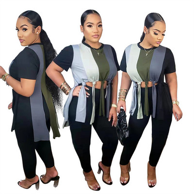 Suures suuruses naiste rõivad Tänavarõivad 2-osaline sörkimiskostüüm, pikk ülaosa ja pükste komplekt Seksikad rõivad Hulgimüük Kaubad Dropshipping