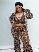 Sexy Outfits Women Plus Size Two Piece Σετ μακρυμάνικο μπλουζάκι και παντελόνι Leopard print outfits 5xl Χονδρική χονδρική Dropshipping