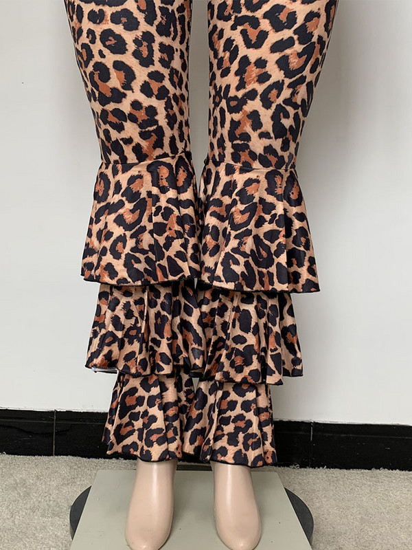 Sexy Outfits Women Plus Size Two Piece Σετ μακρυμάνικο μπλουζάκι και παντελόνι Leopard print outfits 5xl Χονδρική χονδρική Dropshipping