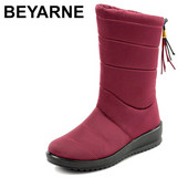 BEYARNEWarm Fur Winter Boots for Women 2019 Ζεστές αδιάβροχες χειμερινές μπότες Mid Calf Snow Boots Γυναικείες μπότες Γυναικεία παπούτσια Παπούτσια