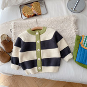 1-10Y Παιδικά εξωτερικά ενδύματα για αγόρια για κορίτσια Πλεκτή ζακέτα άνοιξη φθινόπωρο 2023 Νέο ριγέ πλεκτό πουκάμισο Baby Top Clothing πλεκτό πουλόβερ