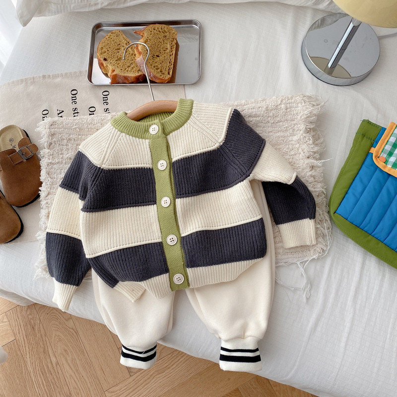 1-10Y Παιδικά εξωτερικά ενδύματα για αγόρια για κορίτσια Πλεκτή ζακέτα άνοιξη φθινόπωρο 2023 Νέο ριγέ πλεκτό πουκάμισο Baby Top Clothing πλεκτό πουλόβερ