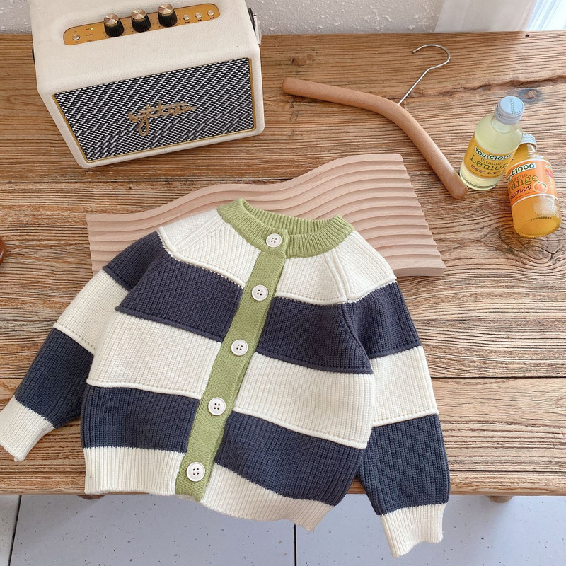 1-10Y Παιδικά εξωτερικά ενδύματα για αγόρια για κορίτσια Πλεκτή ζακέτα άνοιξη φθινόπωρο 2023 Νέο ριγέ πλεκτό πουκάμισο Baby Top Clothing πλεκτό πουλόβερ
