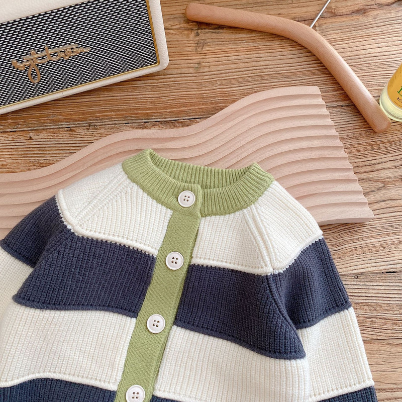 1-10Y Παιδικά εξωτερικά ενδύματα για αγόρια για κορίτσια Πλεκτή ζακέτα άνοιξη φθινόπωρο 2023 Νέο ριγέ πλεκτό πουκάμισο Baby Top Clothing πλεκτό πουλόβερ