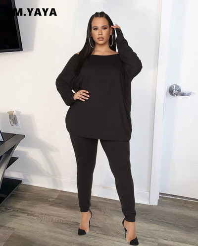 CM.YAYA Φθινοπωρινό Γυναικείο Σετ Winter Plus Size μακρυμάνικο Διπλά μπλουζάκια και παντελόνια αθλητική φόρμα δύο τεμαχίων σετ γυμναστικής
