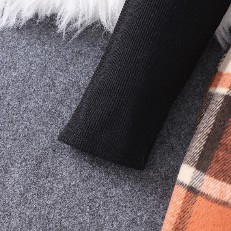 2023 Φθινόπωρο Χειμώνας Παιδικά ρούχα για κορίτσια Μακρυμάνικο βολάν μασίφ μπλουζάκι + καρό μισή φούστα casual fashion σετ 8 9 10 11 12 ετών