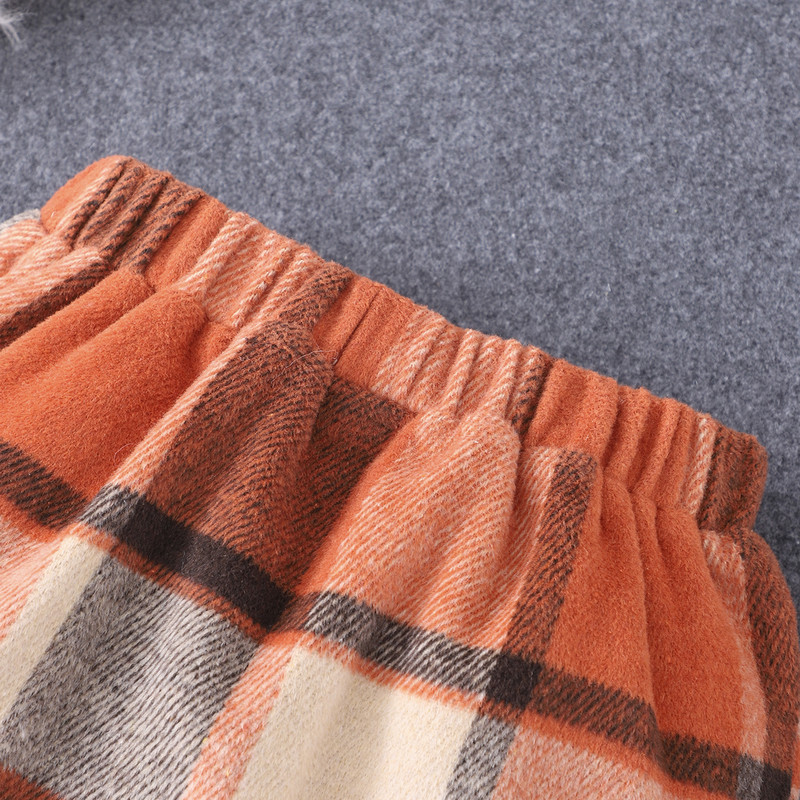 2023 Φθινόπωρο Χειμώνας Παιδικά ρούχα για κορίτσια Μακρυμάνικο βολάν μασίφ μπλουζάκι + καρό μισή φούστα casual fashion σετ 8 9 10 11 12 ετών