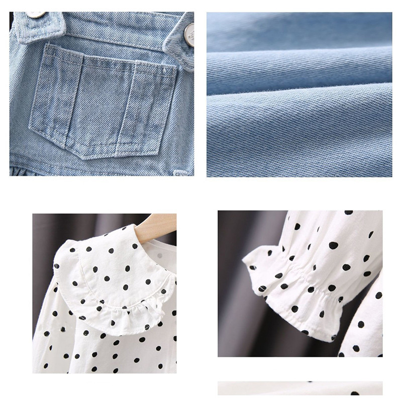 Väikeste laste 2023 Korea laste kevadine T-särk tüdrukutele ja sinine teksapükstega seelik, kaheosaline komplekt riided vanuses 2 kuni 7 aastat