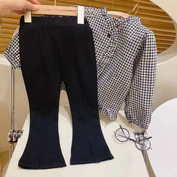 Κορεάτικο στυλ Παιδικά ρούχα πάνω και κάτω βαμβακερά σετ παντελονιών ασπρόμαυρα Check Elementary Girls casual για από 2 έως 7 ετών