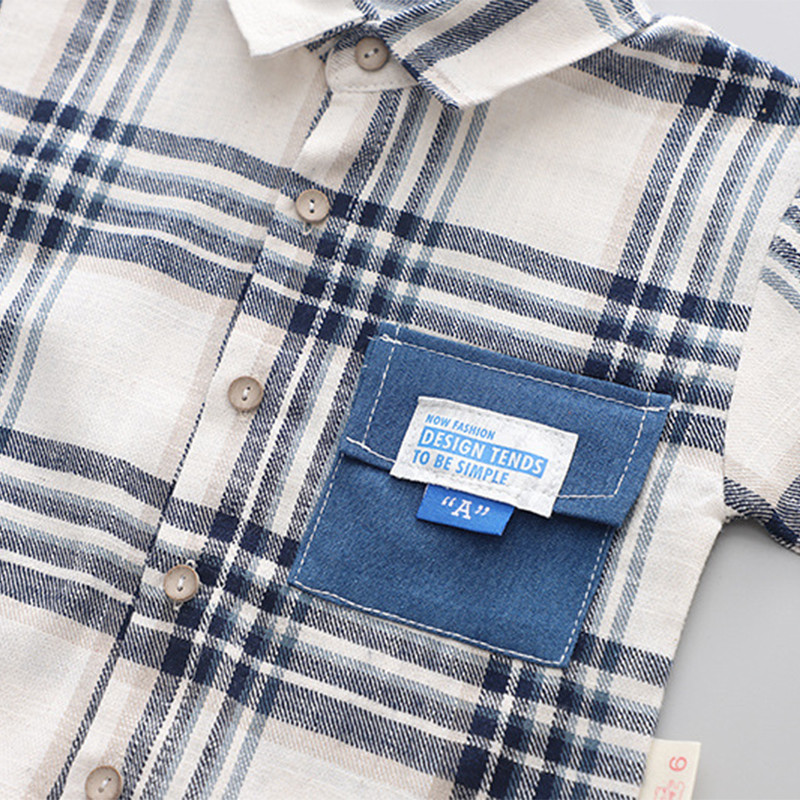 Άνοιξη Φθινόπωρο Παιδικά Βρεφικά Αγόρια Ρούχα Βαμβακερά καρό μακρυμάνικα πουκάμισα Τζιν παντελόνια 2τμχ/Σετ Παιδικά ρούχα Παιδικά κοστούμια