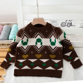 Пуловер за момчета Есенен детски пуловер Нов раиран анимационен трикотаж Моден пуловер с дълъг ръкав за момче 2-6 години Детски пуловер Пуловер