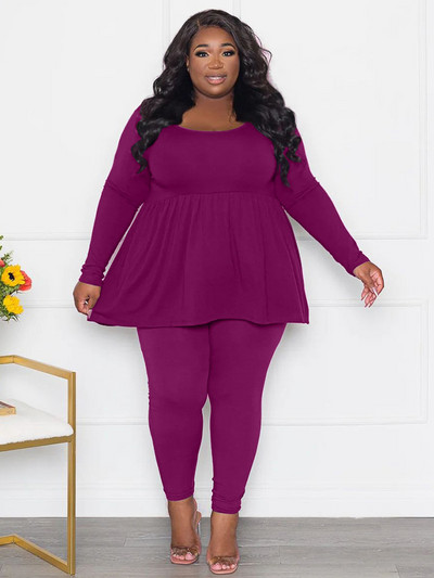 Σετ δύο τεμαχίων Γυναικείο μπλουζάκι και παντελόνι Κομψό μακρυμάνικο συν ασορτί μέγεθος σετ μονόχρωμες αθλητικές φόρμες Μαζική χονδρική Δωρεάν αποστολή