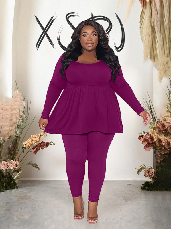 Σετ δύο τεμαχίων Γυναικείο μπλουζάκι και παντελόνι Κομψό μακρυμάνικο συν ασορτί μέγεθος σετ μονόχρωμες αθλητικές φόρμες Μαζική χονδρική Δωρεάν αποστολή