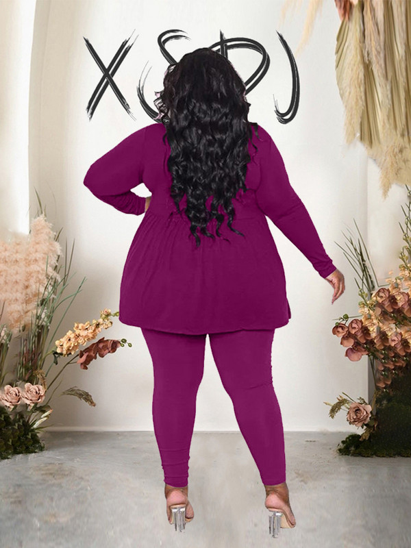 Σετ δύο τεμαχίων Γυναικείο μπλουζάκι και παντελόνι Κομψό μακρυμάνικο συν ασορτί μέγεθος σετ μονόχρωμες αθλητικές φόρμες Μαζική χονδρική Δωρεάν αποστολή