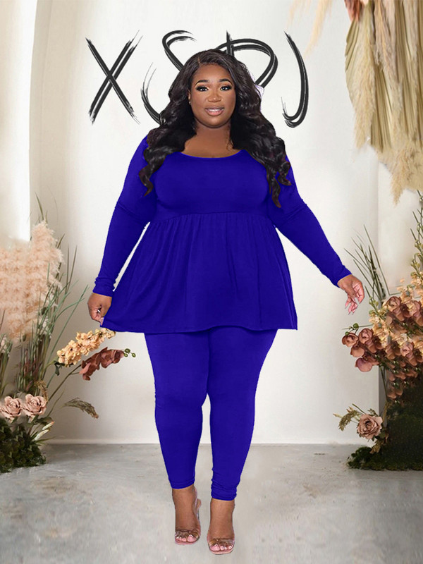 Σετ δύο τεμαχίων Γυναικείο μπλουζάκι και παντελόνι Κομψό μακρυμάνικο συν ασορτί μέγεθος σετ μονόχρωμες αθλητικές φόρμες Μαζική χονδρική Δωρεάν αποστολή