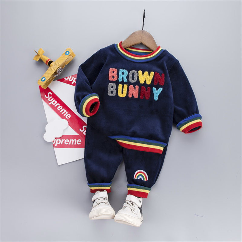 Haine pentru copii Costume iarna calduroasa pentru bebelusi baieti Imbracaminte pentru bebelusi sugari ingrosi tricou pantaloni 2 buc/seturi trening casual copii
