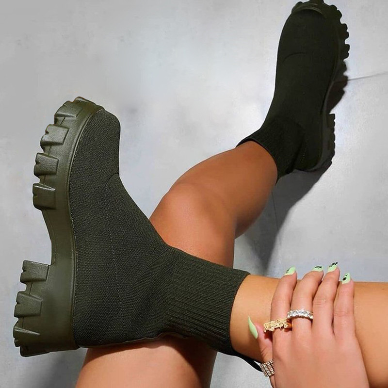 Γυναικείες μπότες 2023 Νέα χειμερινά φθινοπωρινά παπούτσια Πλατφόρμα Stretch Μπότες Μαύρες Λευκές Κάλτσες στη μέση της γάμπας Μπότες Γυναικείο μέγεθος 35-43 Сапоги Зимние