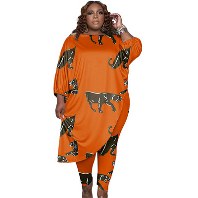 Γυναικεία ρούχα σε μεγάλο μέγεθος δύο τεμαχίων Φθινοπωρινά ρούχα Σετ σαλονιών Μακρυμάνικο μπλουζάκι και κοστούμι παντελόνι Dropshipping χονδρική