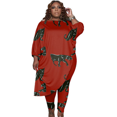 Γυναικεία ρούχα σε μεγάλο μέγεθος δύο τεμαχίων Φθινοπωρινά ρούχα Σετ σαλονιών Μακρυμάνικο μπλουζάκι και κοστούμι παντελόνι Dropshipping χονδρική