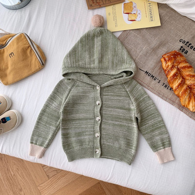 Παιδικό πουλόβερ 2023 Φθινόπωρο καινούργιο για αγόρια και κορίτσια μονόχρωμη ζακέτα με κουκούλα με μακρυμάνικο πλεκτό παλτό για μωρά