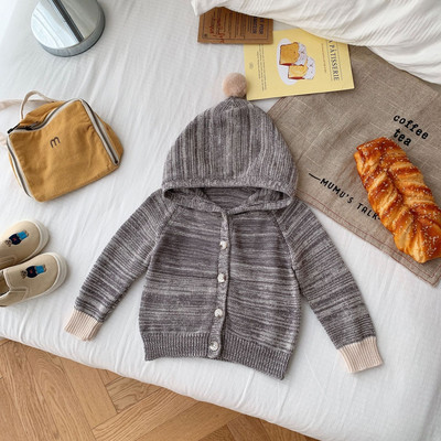 Παιδικό πουλόβερ 2023 Φθινόπωρο καινούργιο για αγόρια και κορίτσια μονόχρωμη ζακέτα με κουκούλα με μακρυμάνικο πλεκτό παλτό για μωρά