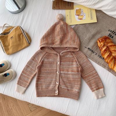 Παιδικό πουλόβερ 2023 Φθινόπωρο καινούργιο για αγόρια και κορίτσια μονόχρωμη ζακέτα με κουκούλα με μακρυμάνικο πλεκτό παλτό για μωρά