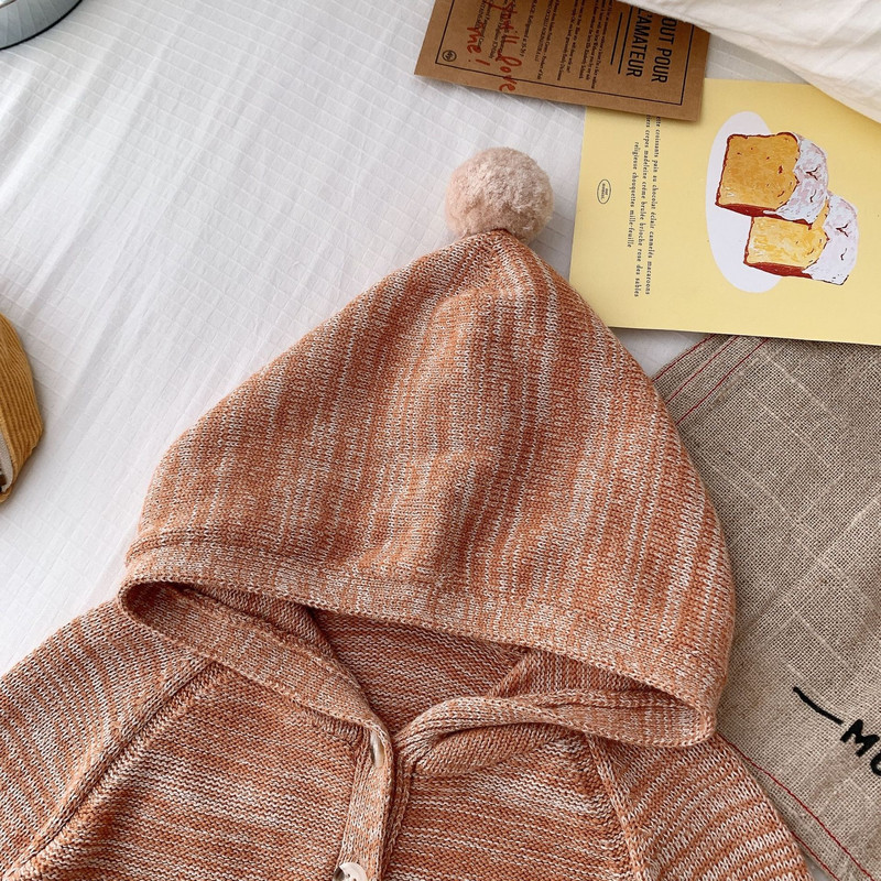 Παιδικό πουλόβερ 2023 Φθινόπωρο καινούργιο για αγόρια και κορίτσια μονόχρωμη ζακέτα με κουκούλα με μακρυμάνικο πλεκτό παλτό για μωρά