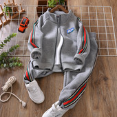 Set de jogging pentru copii de școală, trening, cu fermoar, în dungi, pentru băieți, fleece, hanorac + pantaloni de trening, ținute pentru copii, primăvară, toamnă, 3-14 ani