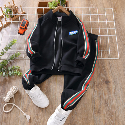 Set de jogging pentru copii de școală, trening, cu fermoar, în dungi, pentru băieți, fleece, hanorac + pantaloni de trening, ținute pentru copii, primăvară, toamnă, 3-14 ani