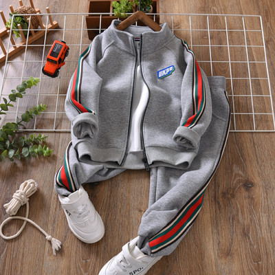 Set de jogging pentru copii de școală, trening, cu fermoar, în dungi, pentru băieți, fleece, hanorac + pantaloni de trening, ținute pentru copii, primăvară, toamnă, 3-14 ani