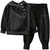 Bebeluși băieți Trening negru Hanorac+pantaloni cu glugă cu jumătate de fermoar Costum de jogging pentru copii Ținute de lucru pentru primăvară, toamnă 1-11 ani