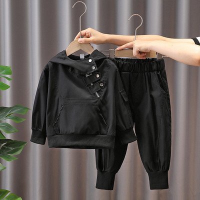 Bebeluși băieți Trening negru Hanorac+pantaloni cu glugă cu jumătate de fermoar Costum de jogging pentru copii Ținute de lucru pentru primăvară, toamnă 1-11 ani